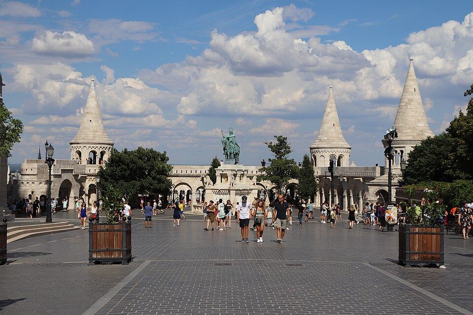 The neo-Romanesque turrets and arcaded terraces of Fisherman's Bastion on Castle Hill, Budapest